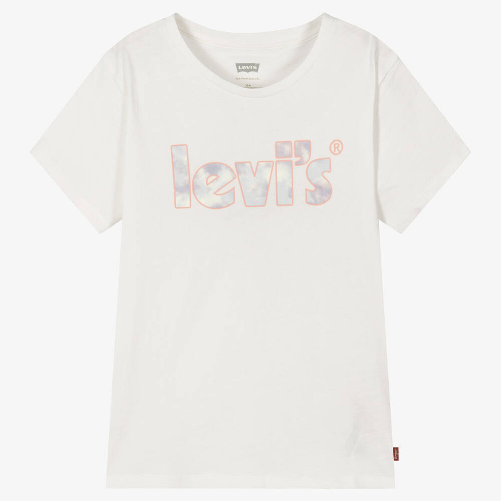 Levi's - تيشيرت تينز بناتي قطن عضوي جيرسي لون أبيض | Childrensalon