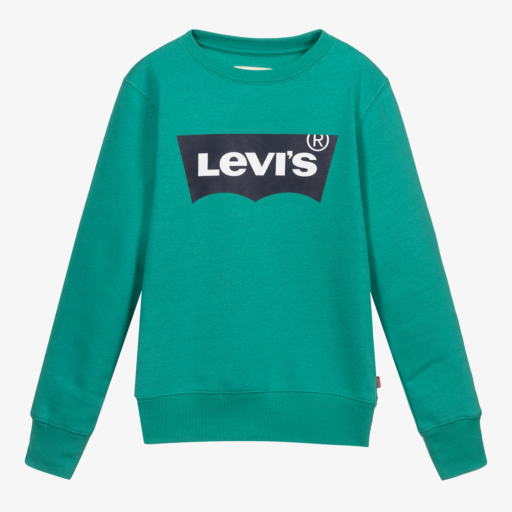 Levi's - سويتشيرت تينز ولادي قطن جيرسي لون أخضر | Childrensalon