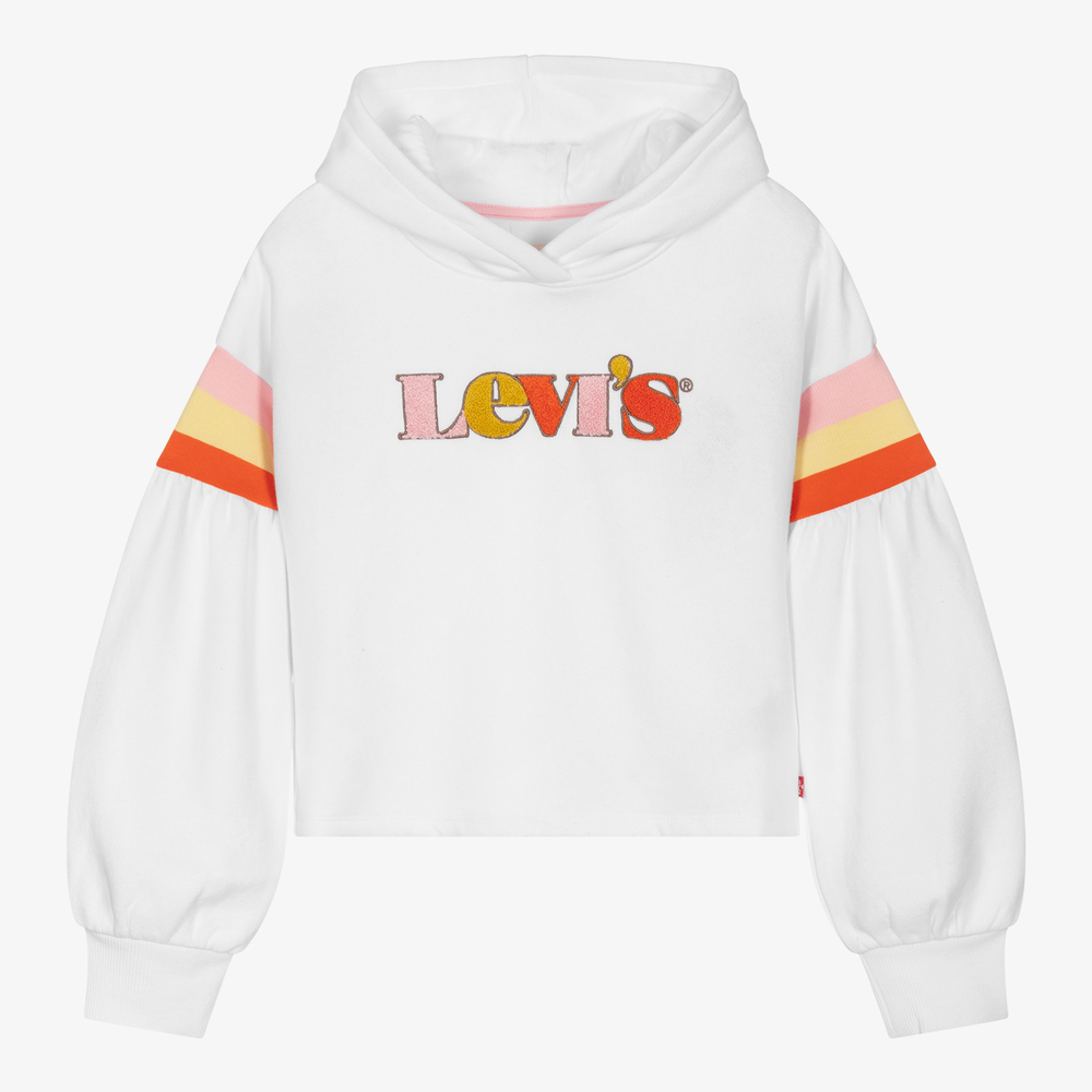 Levi's - توب هودي تينز بناتي قطن جيرسي لون أبيض | Childrensalon