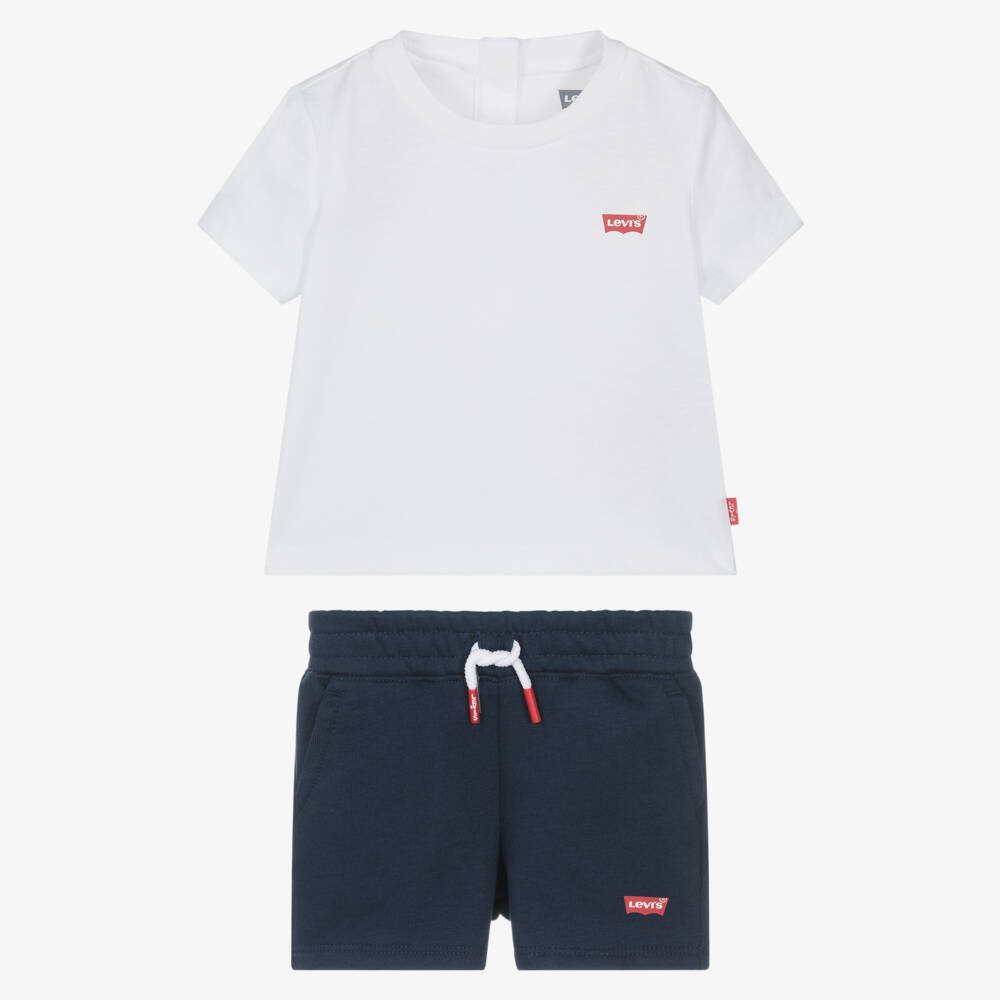 Levi's-White And Navy Short Set | Childrensalon Outlet