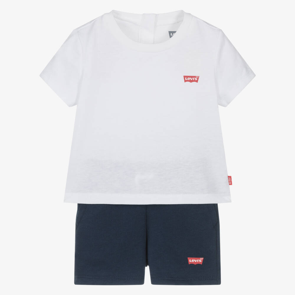 Levi's-White And Navy Short Set | Childrensalon Outlet
