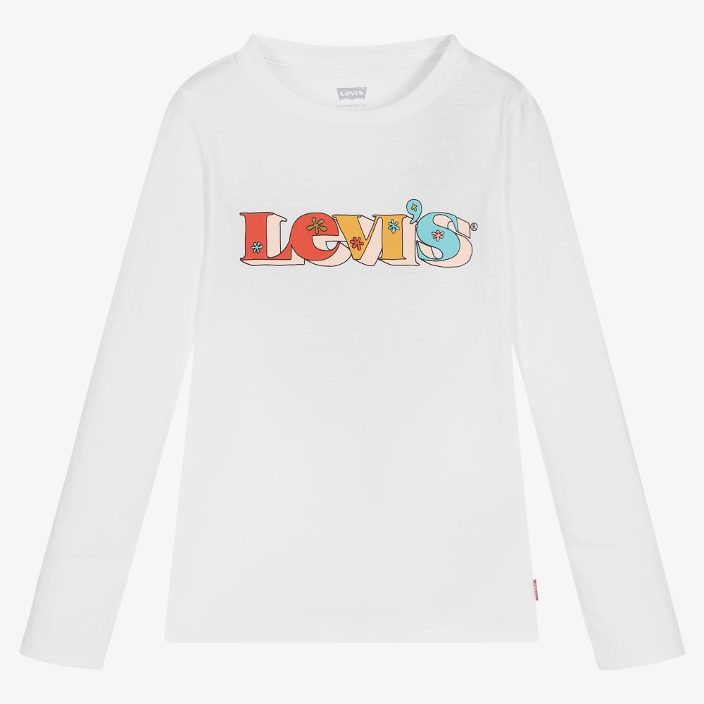 Levi's - توب قطن عضوي جيرسي لون أبيض للبنات | Childrensalon