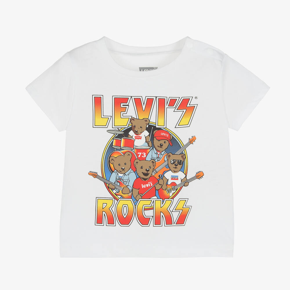 Levi's-White Cotton Rock & Roll T-Shirt | Childrensalon Outlet