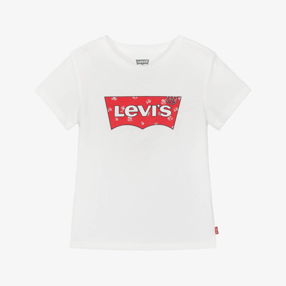 Levi's-White Floral Logo Chest Ss T-shirt | Childrensalon Outlet