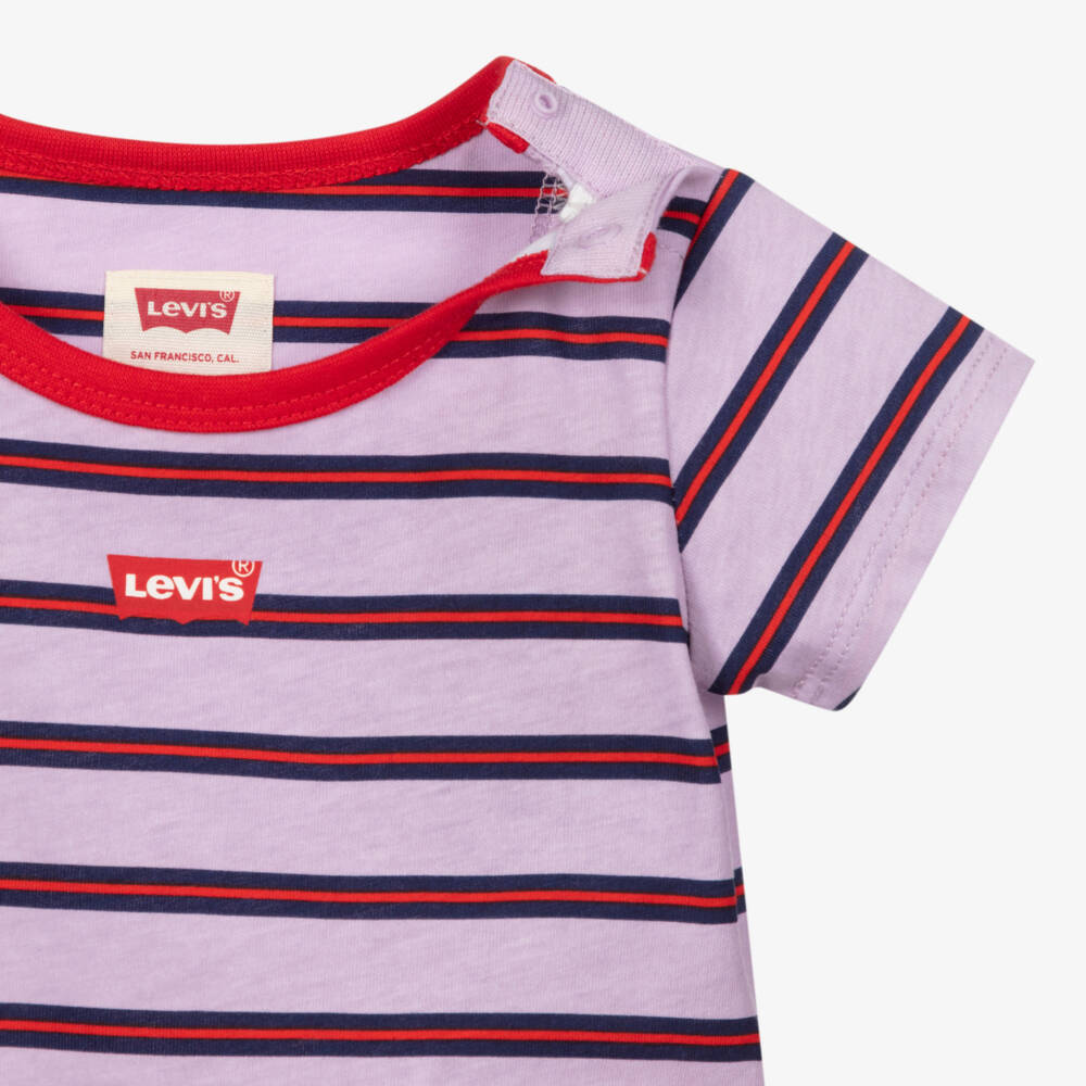 Levi's-طقم دانغريز قطن لون أبيض وأرجواني للبنات | Childrensalon Outlet