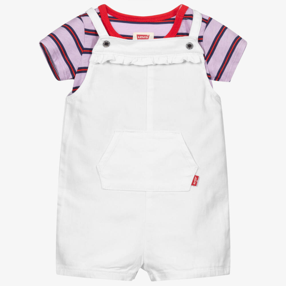 Levi's-White & Purple Dungaree Set | Childrensalon Outlet