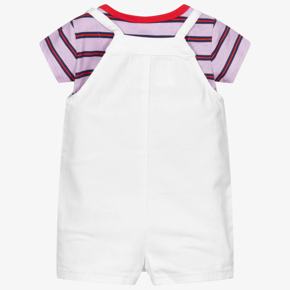 Levi's-طقم دانغريز قطن لون أبيض وأرجواني للبنات | Childrensalon Outlet