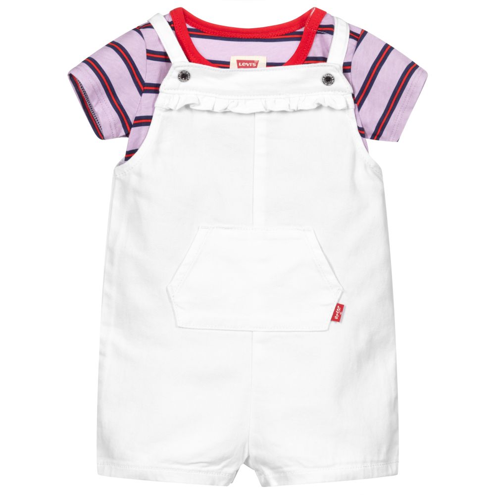 Levi's - White & Purple Dungaree Set | Childrensalon