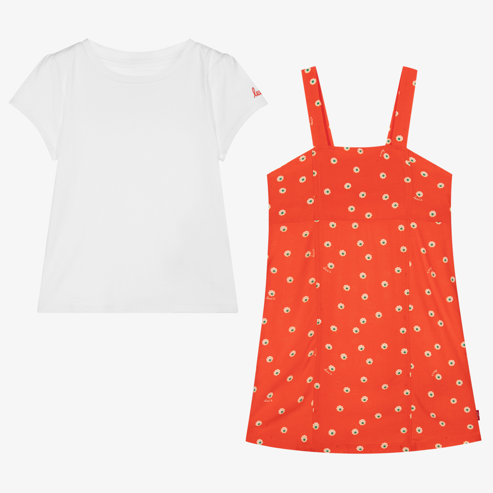 Levi's - White Top & Orange Dress Set | Childrensalon