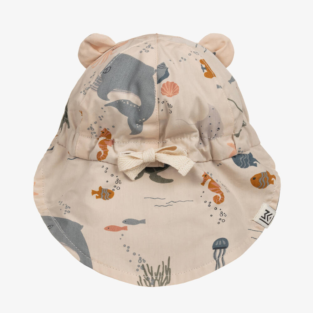 Liewood-قبعة للشمس بوجهين قطن عضوي لون بيج وأزرق | Childrensalon Outlet