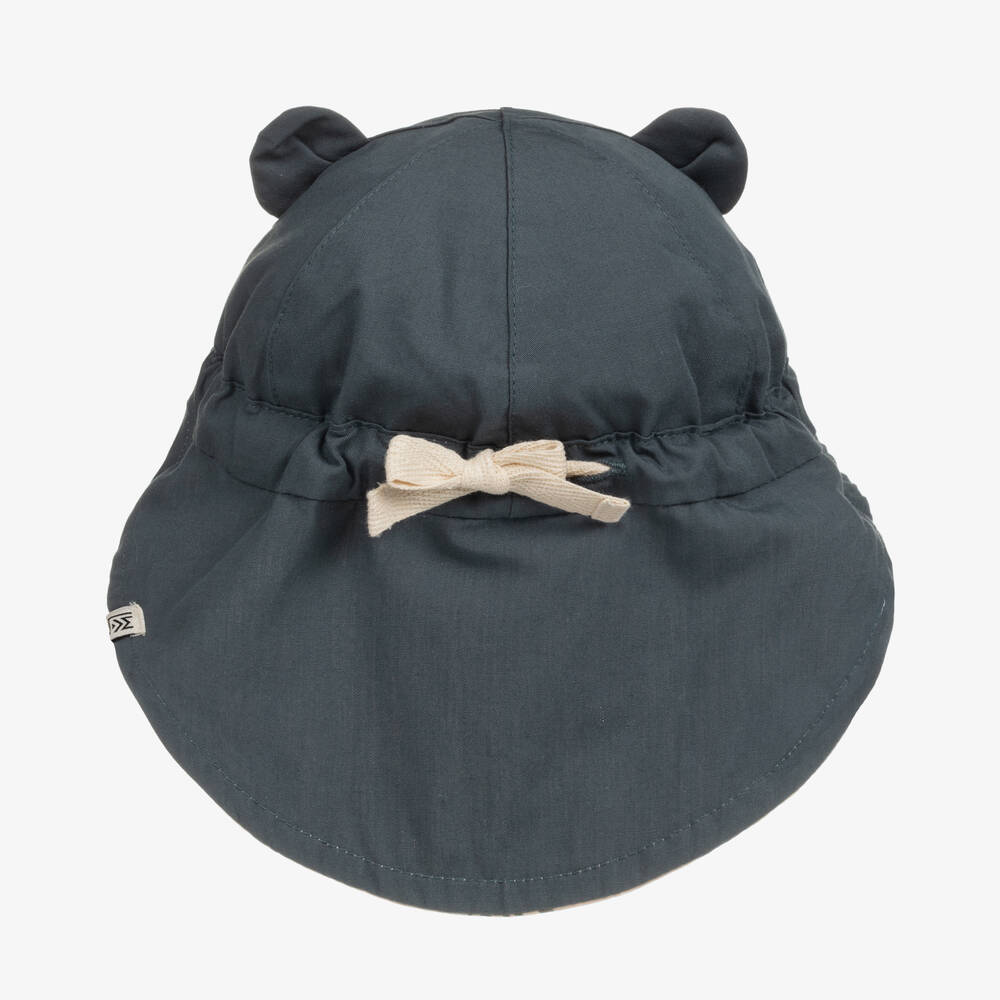 Liewood-قبعة للشمس بوجهين قطن عضوي لون بيج وأزرق | Childrensalon Outlet