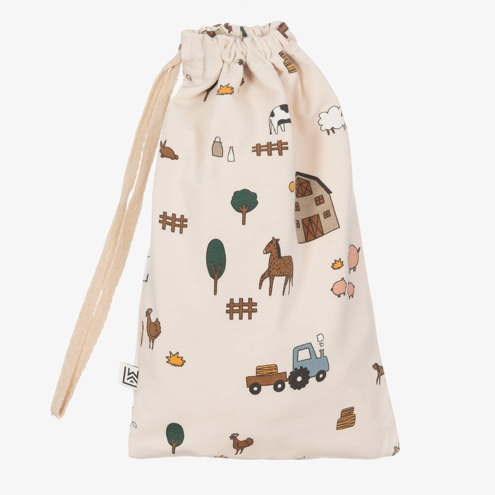 Liewood-Beige Cotton Farm Animal Babygrow | Childrensalon Outlet