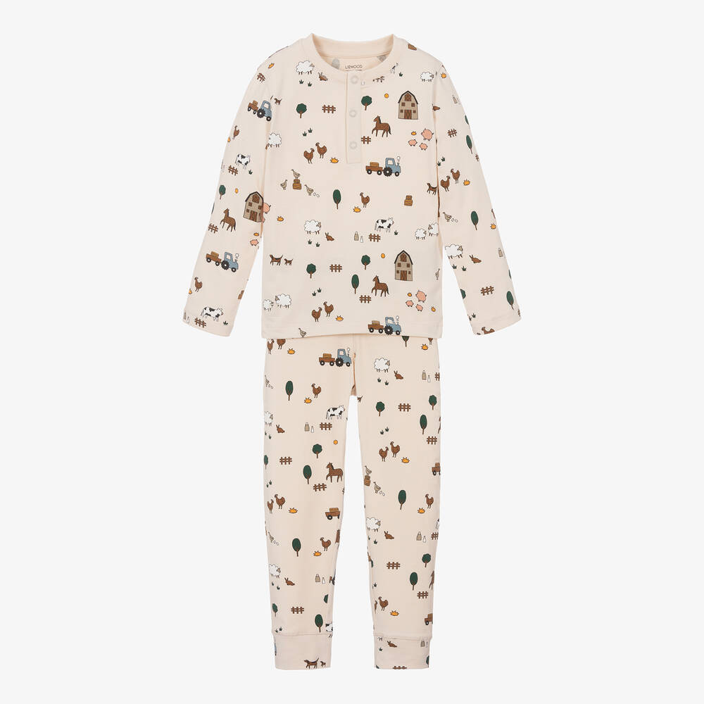 Liewood-Beige Cotton Farm Animal Pyjamas | Childrensalon Outlet