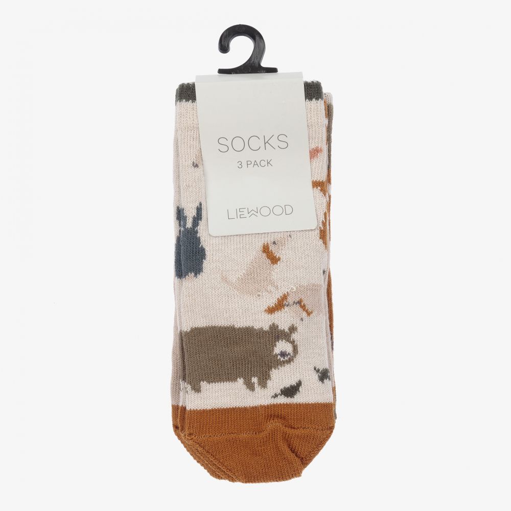 ليوود-جوارب قطن لون بيج وبني وأخضر كاكي (عدد 3) | Childrensalon Outlet