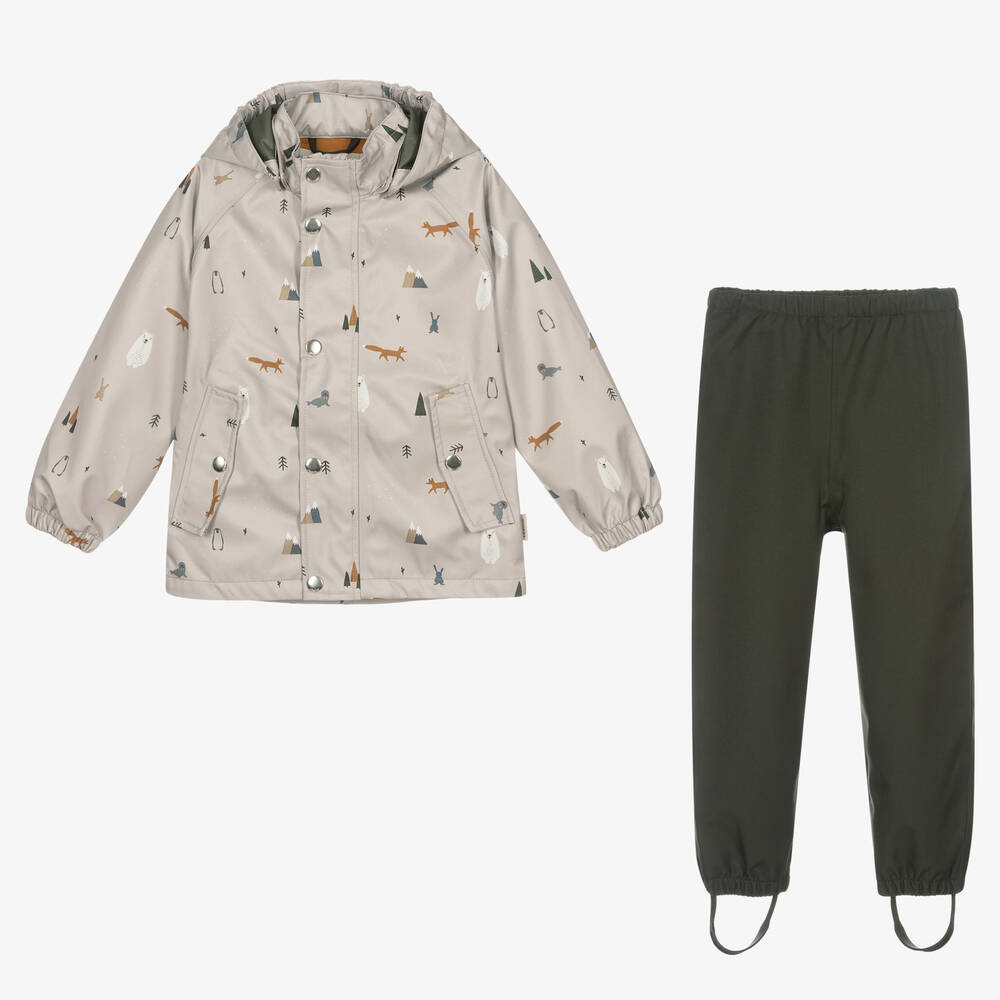 Liewood-Beige & Green 2 Piece Rainsuit | Childrensalon Outlet