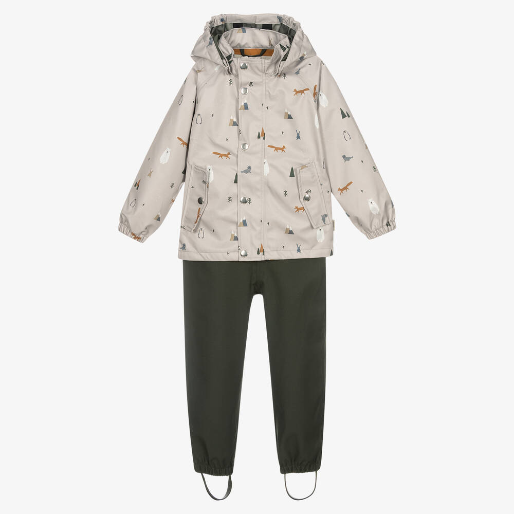 Liewood - Beige & Green Rainwear Trouser Set | Childrensalon