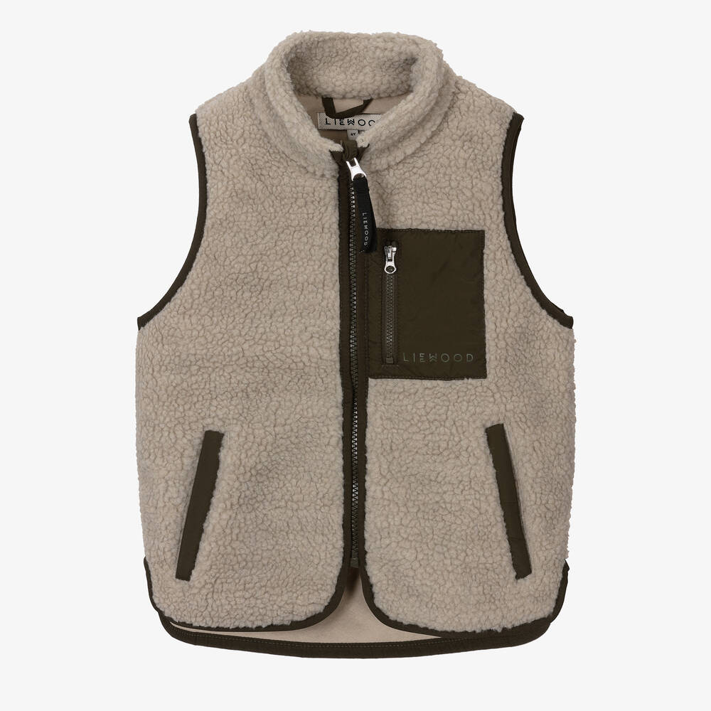 Liewood - Beige & Khaki Green Fleece Gilet | Childrensalon