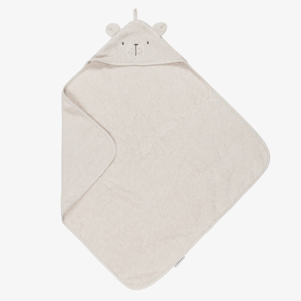 Liewood-Beige Organic Cotton Polar Bear Hooded Towel (70cm) | Childrensalon Outlet