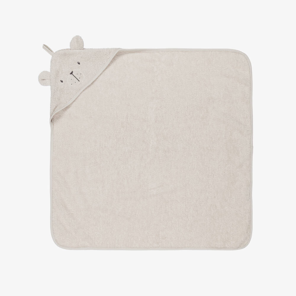 Liewood-Beige Organic Cotton Polar Bear Hooded Towel (70cm) | Childrensalon Outlet