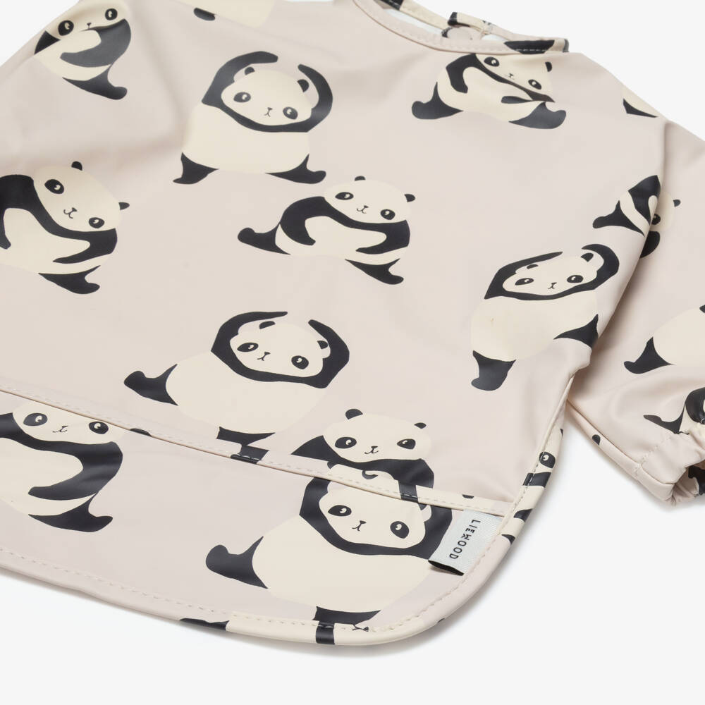 Liewood-Beige Panda Print Apron Bib | Childrensalon Outlet