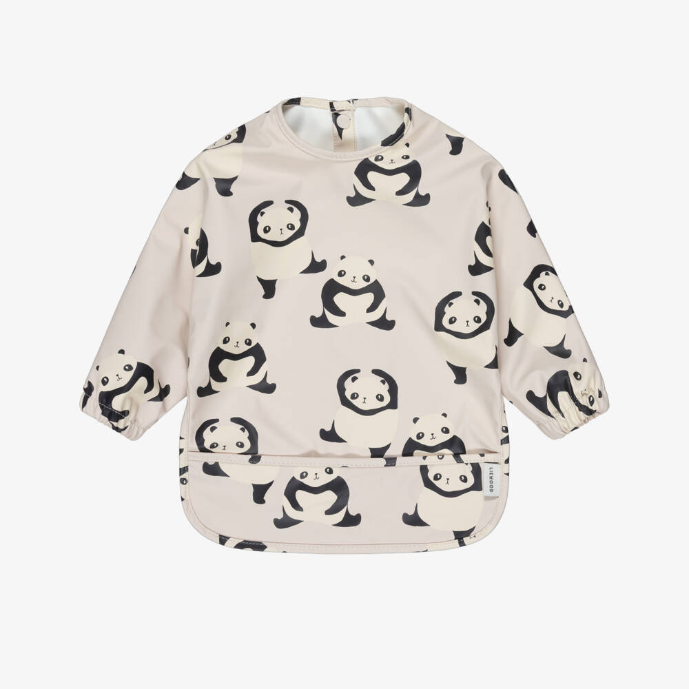 Liewood-Beige Panda Print Apron Bib | Childrensalon Outlet