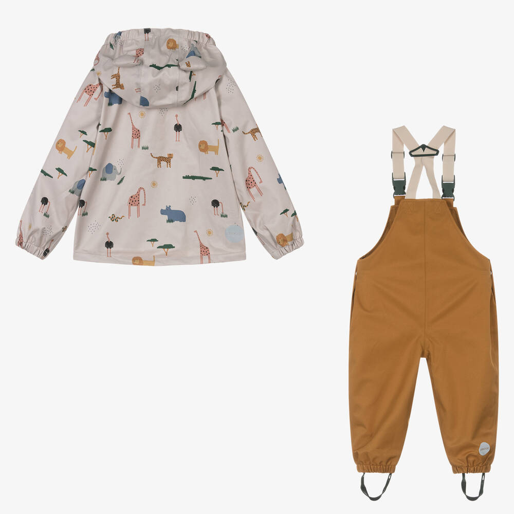 Liewood-Beige Safari Print 2 Piece Rainsuit | Childrensalon Outlet
