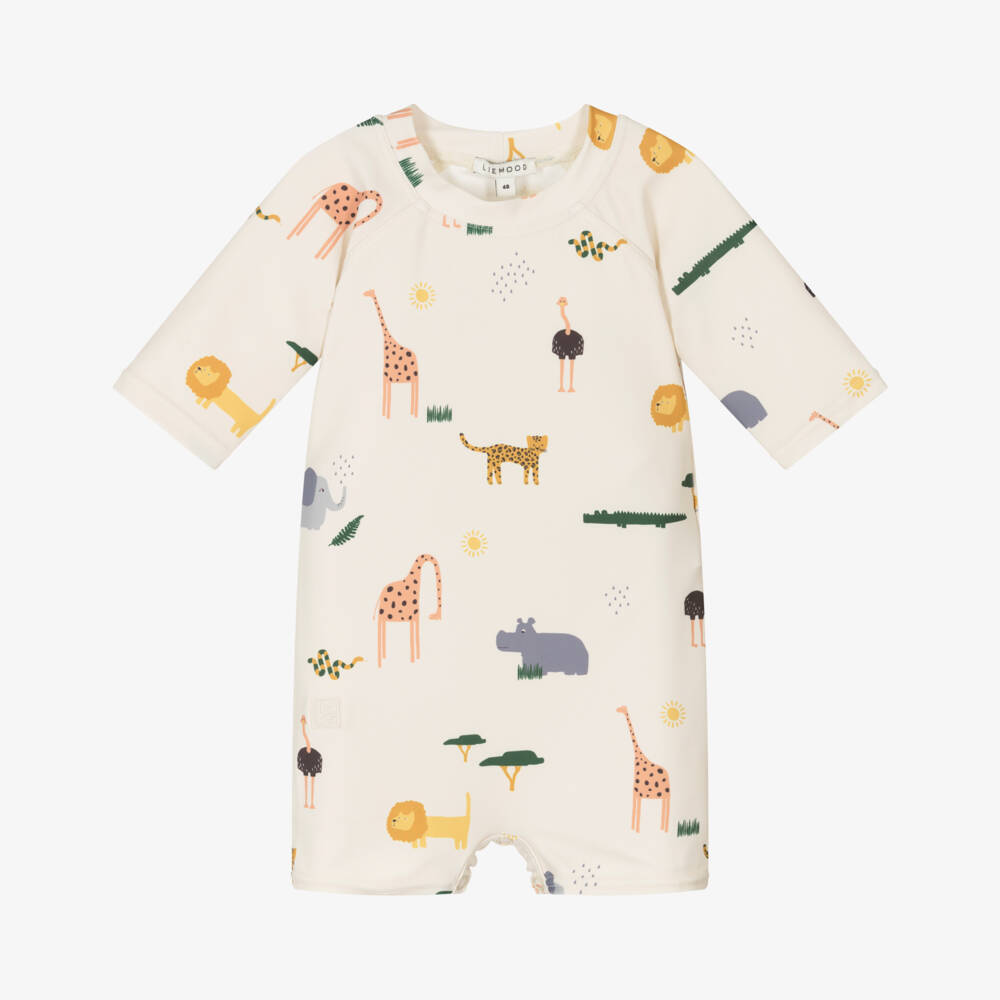 Liewood-Beige Safari Print Sun Suit | Childrensalon Outlet