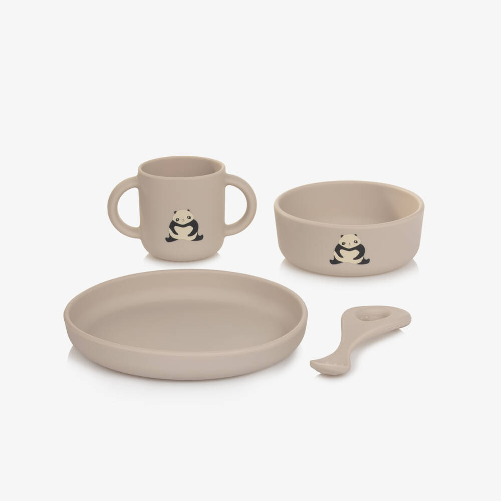 Liewood-Beige Silicone Tableware Set with Panda Motifs (4 Pieces) | Childrensalon Outlet