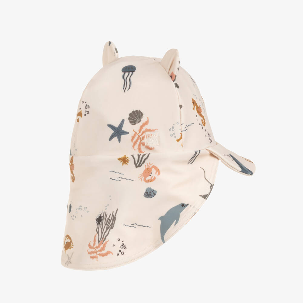 Liewood-Beige Swim Hat with Sea Creatures Print (UPF40+) | Childrensalon Outlet