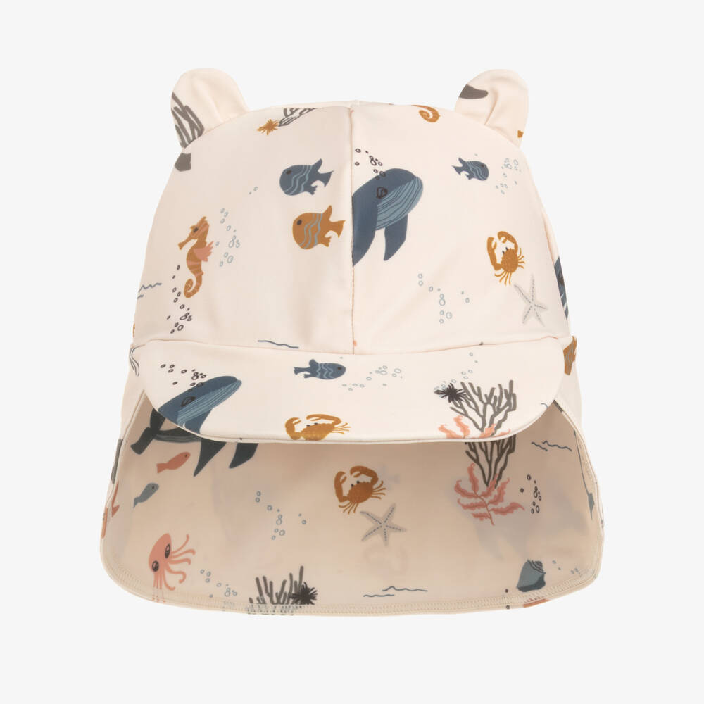 Liewood-Beige Swim Hat with Sea Creatures Print (UPF40+) | Childrensalon Outlet