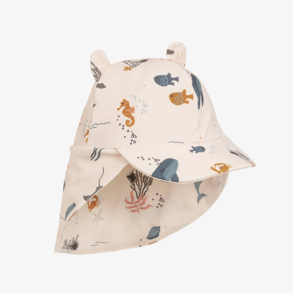 Liewood-Beige Swim Hat with Sea Creatures Print (UPF40+) | Childrensalon Outlet