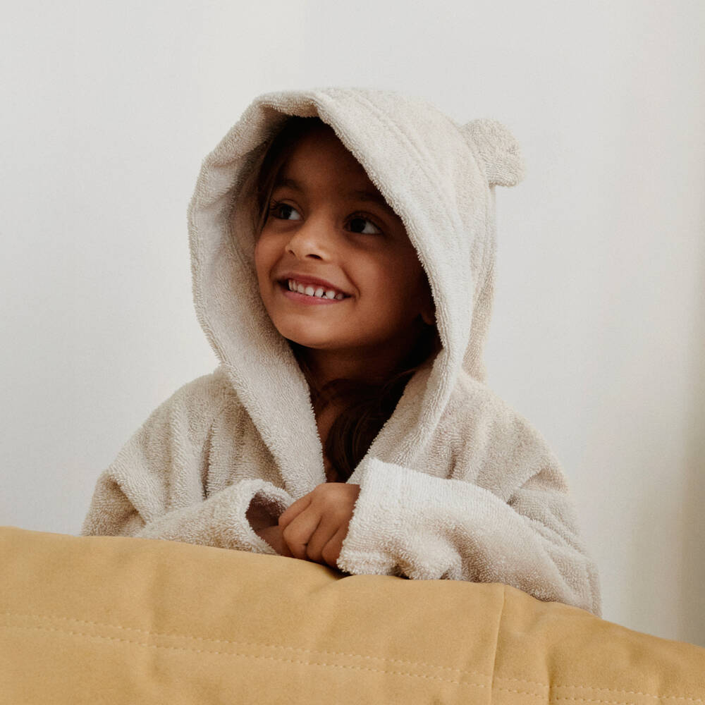 Liewood-Beige Towelling Polar Bear Bathrobe | Childrensalon Outlet