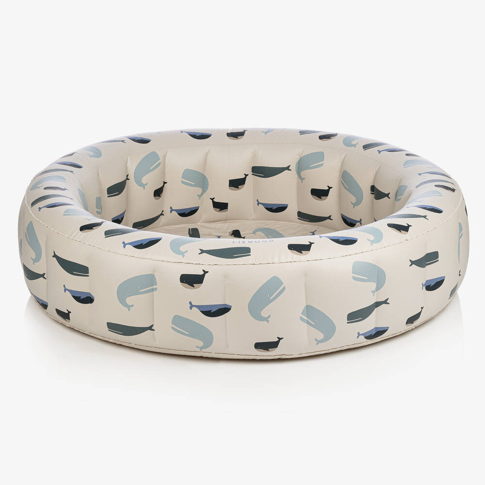Liewood-Beige Whale Print Inflatable Paddling Pool (140cm) | Childrensalon Outlet