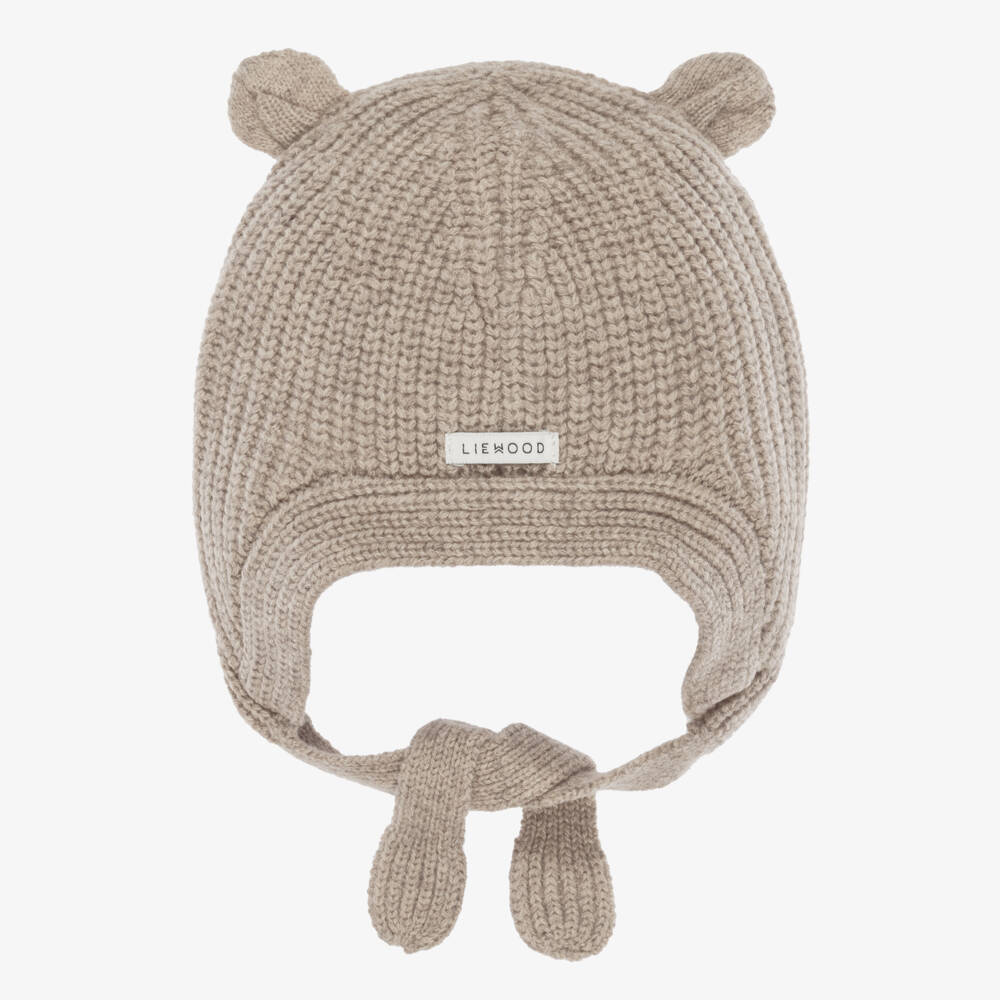 Liewood-Beige Wool Knit Hat with Teddy Ears | Childrensalon Outlet