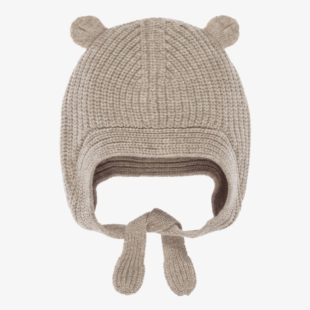 Liewood-Beige Wool Knit Hat with Teddy Ears | Childrensalon Outlet