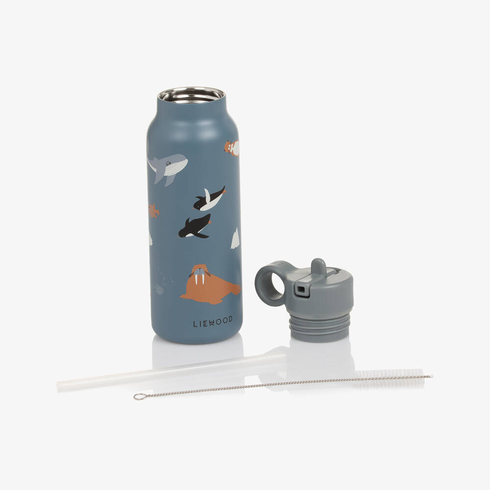 Liewood-Blue Ocean Animal Print Water Bottle (19cm) | Childrensalon Outlet