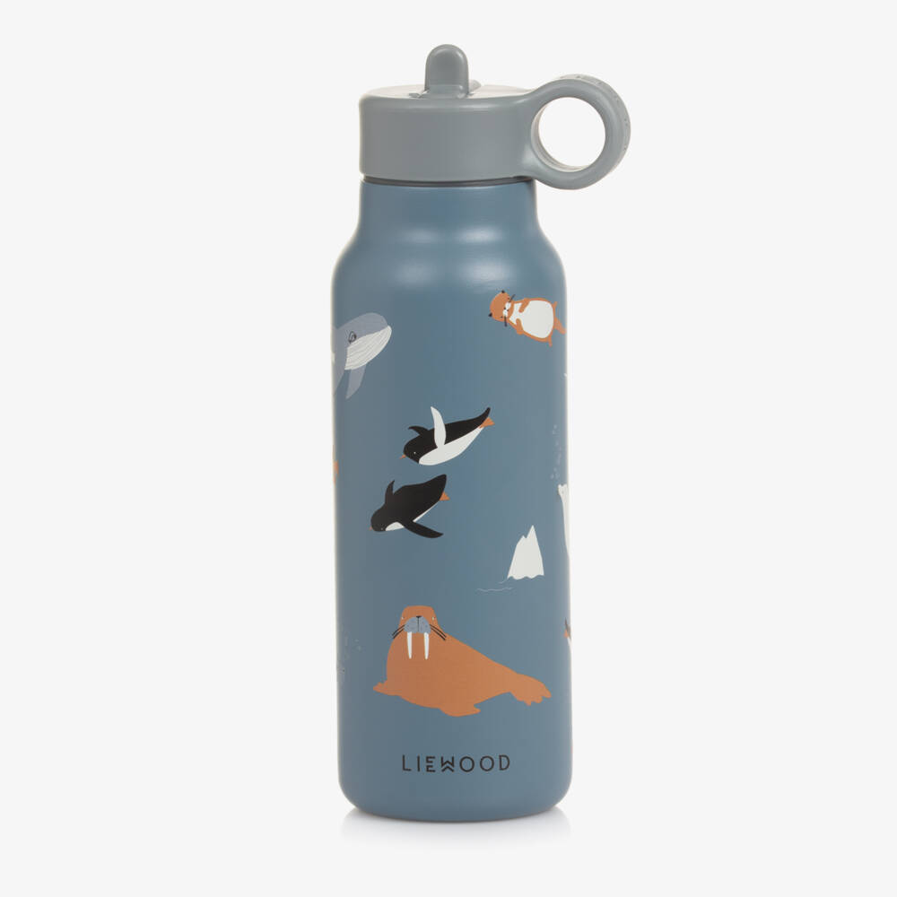 Liewood-Blue Ocean Animal Print Water Bottle (19cm) | Childrensalon Outlet