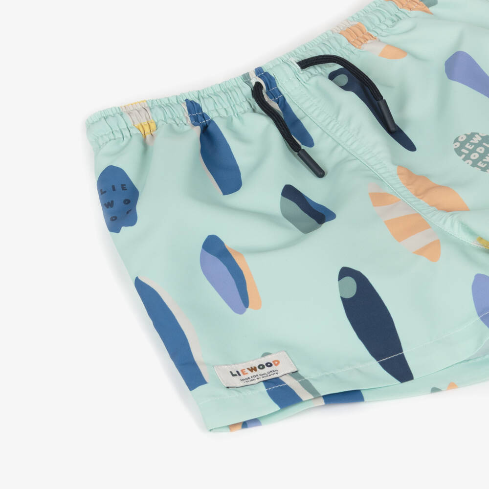 Liewood-Boys Aqua Blue Surfboard Print Swim Shorts | Childrensalon Outlet