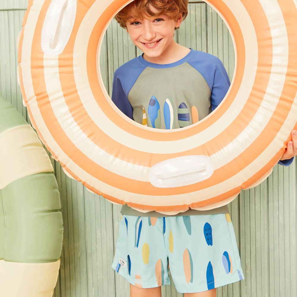 Liewood-Boys Aqua Blue Surfboard Print Swim Shorts | Childrensalon Outlet