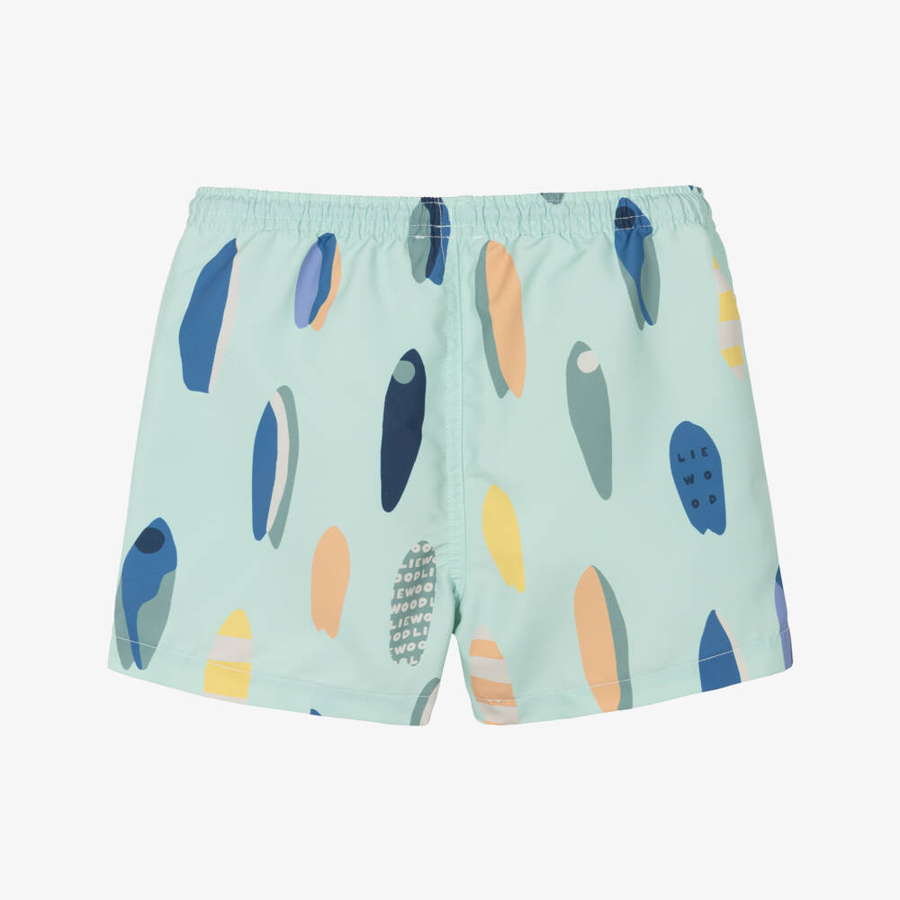 Liewood-Boys Aqua Blue Surfboard Print Swim Shorts | Childrensalon Outlet