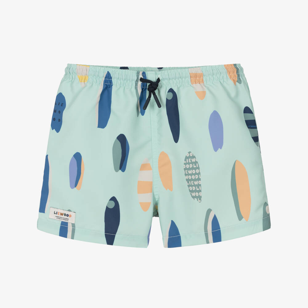 Liewood-Boys Aqua Blue Surfboard Print Swim Shorts | Childrensalon Outlet