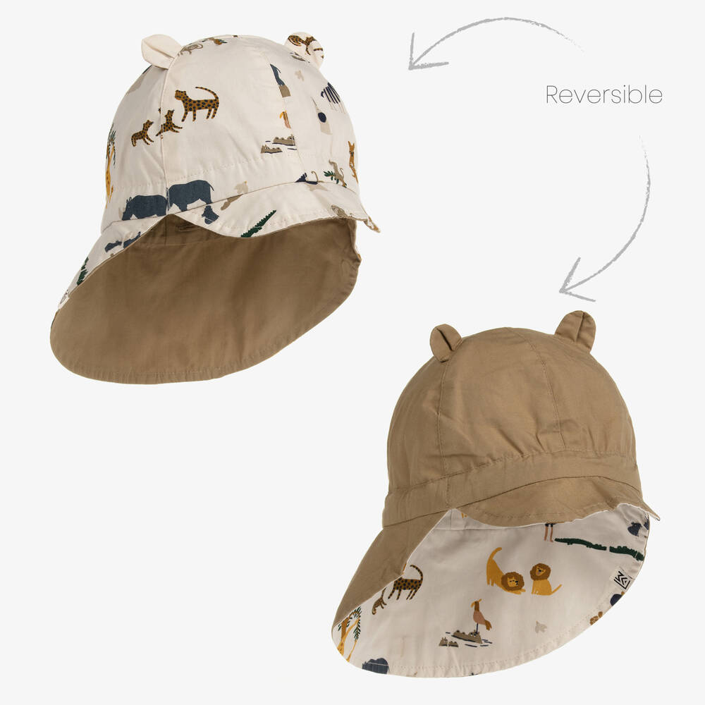 Liewood - قبعة للشمس بوجهين قطن عضوي لون بيج | Childrensalon