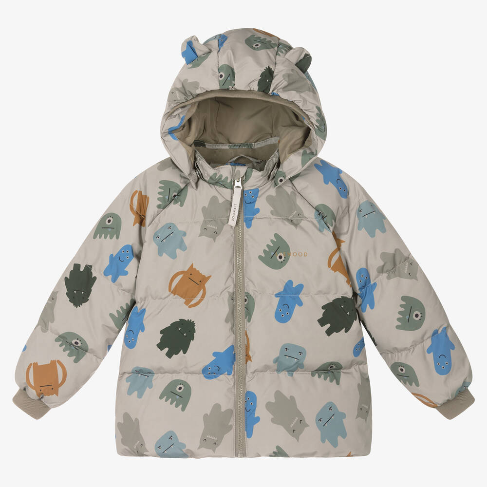 Liewood - Beige Steppjacke mit Monstermotiv für Jungen | Childrensalon