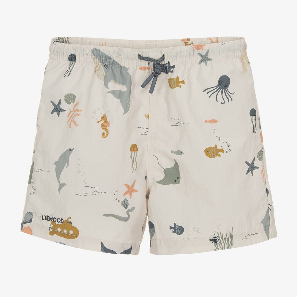 Liewood-Бежевые плавки-шорты с морским принтом для мальчиков (UPF40+) | Childrensalon Outlet