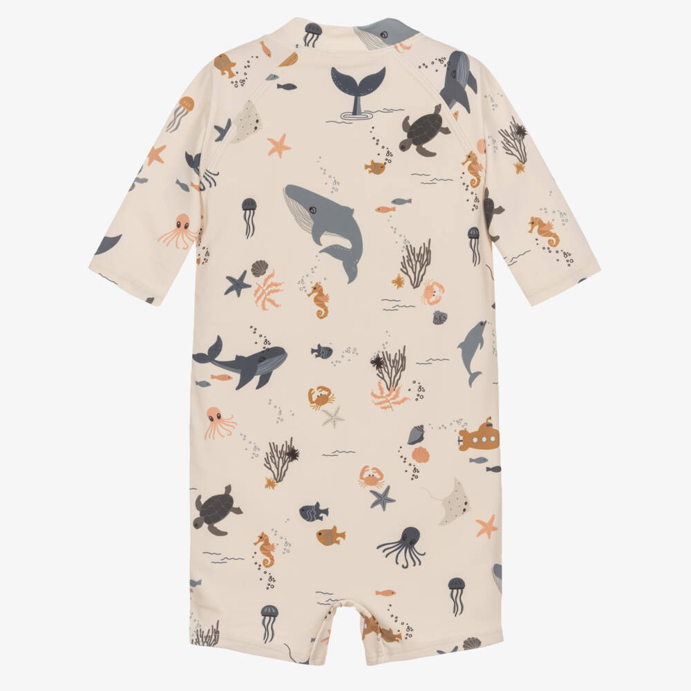 Liewood-Boys Beige Sea Creatures Sun Suit | Childrensalon Outlet