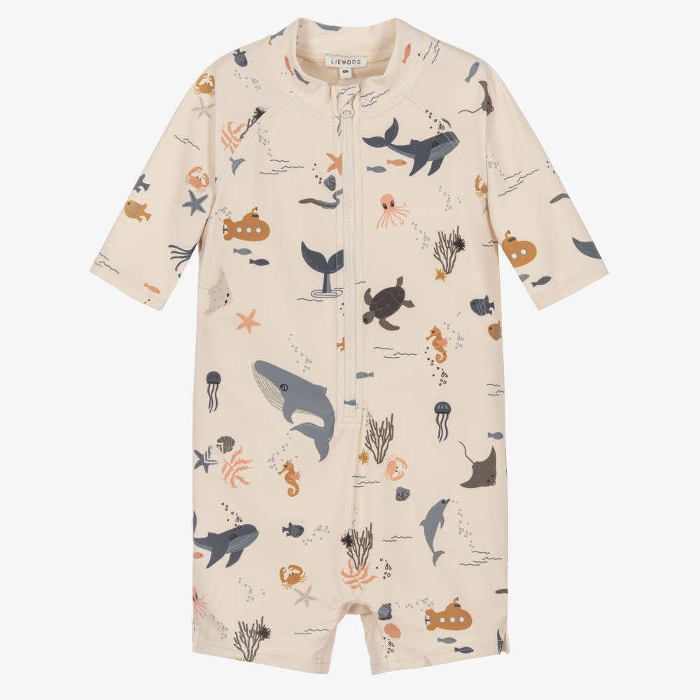 Liewood-Boys Beige Sea Creatures Sun Suit | Childrensalon Outlet