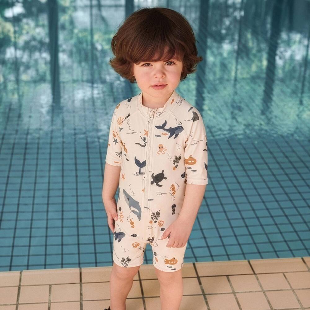 Liewood-Boys Beige Sea Creatures Sun Suit | Childrensalon Outlet