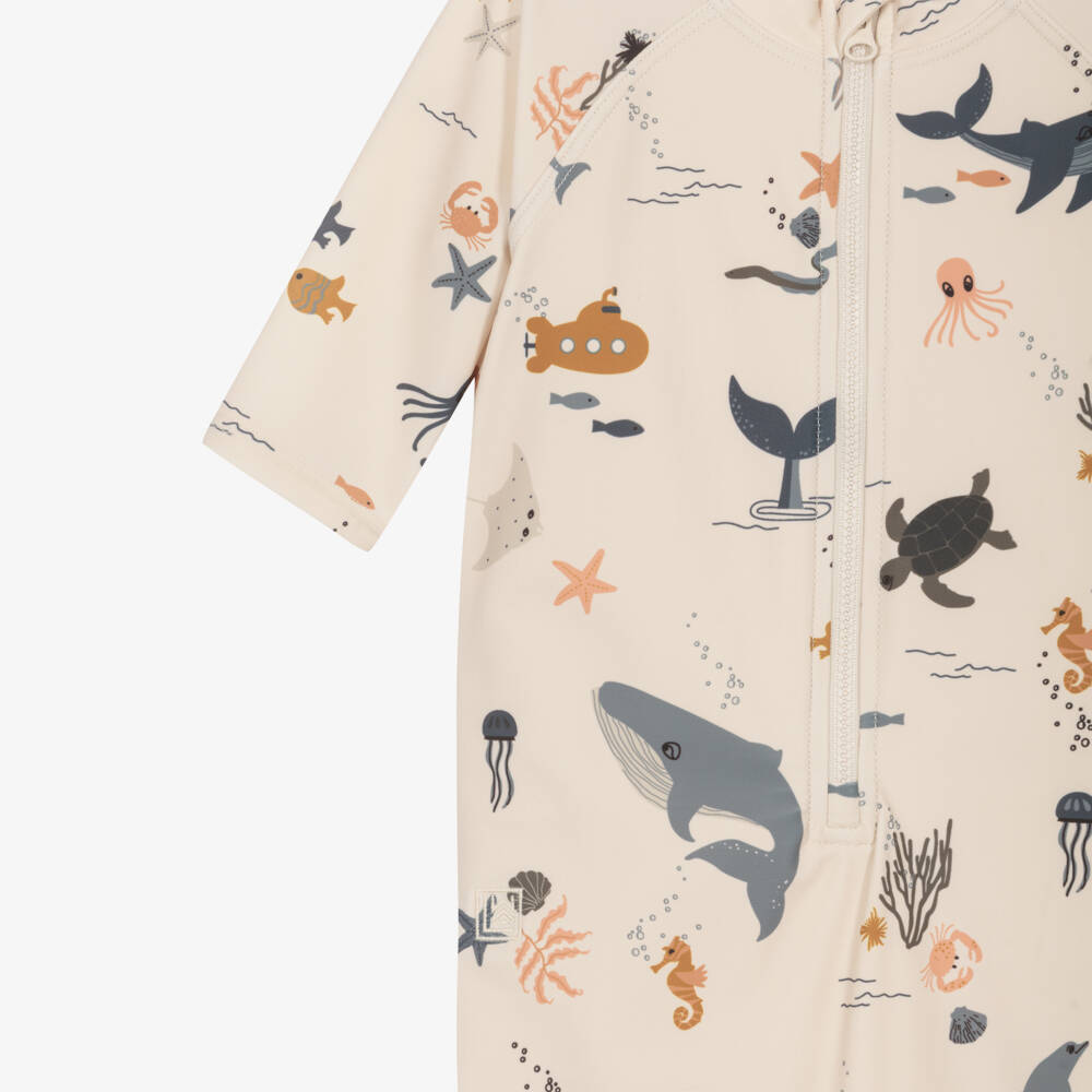 Liewood-Boys Beige Sea Creatures Sun Suit | Childrensalon Outlet