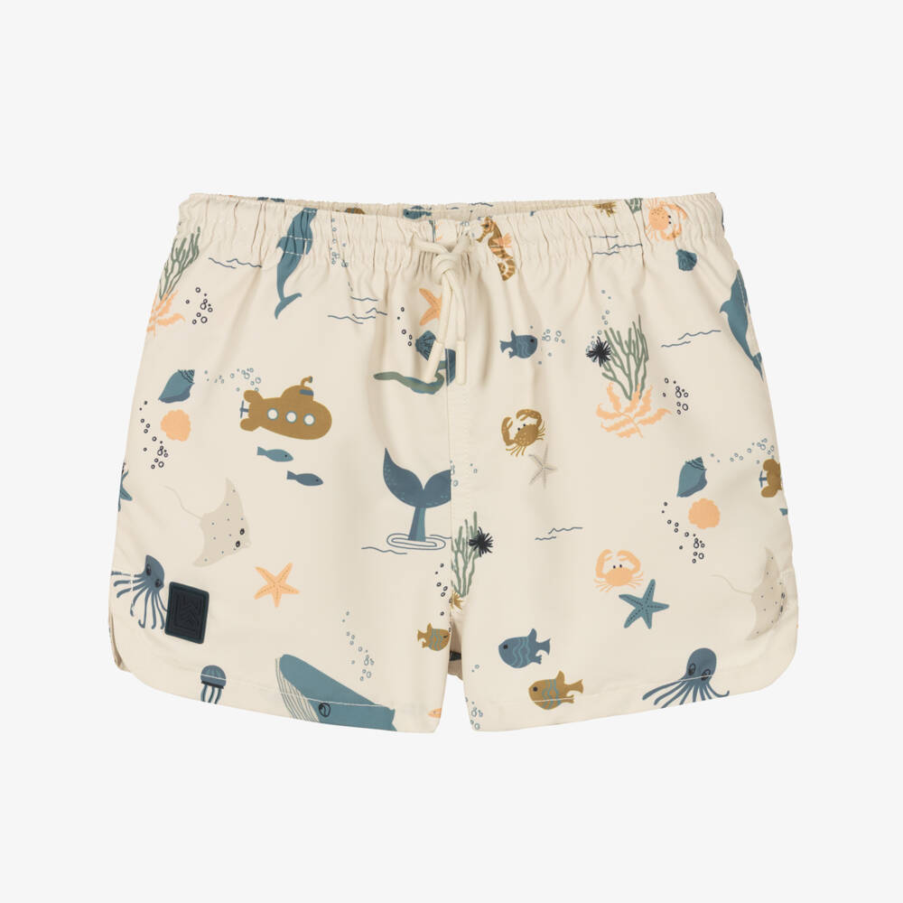 Liewood-Boys Beige Swim Shorts with Sea Creatures Print | Childrensalon Outlet