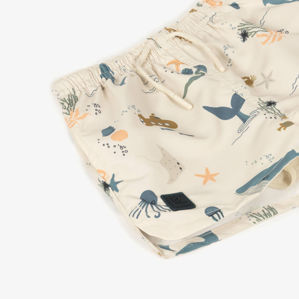 Liewood-Boys Beige Swim Shorts with Sea Creatures Print | Childrensalon Outlet